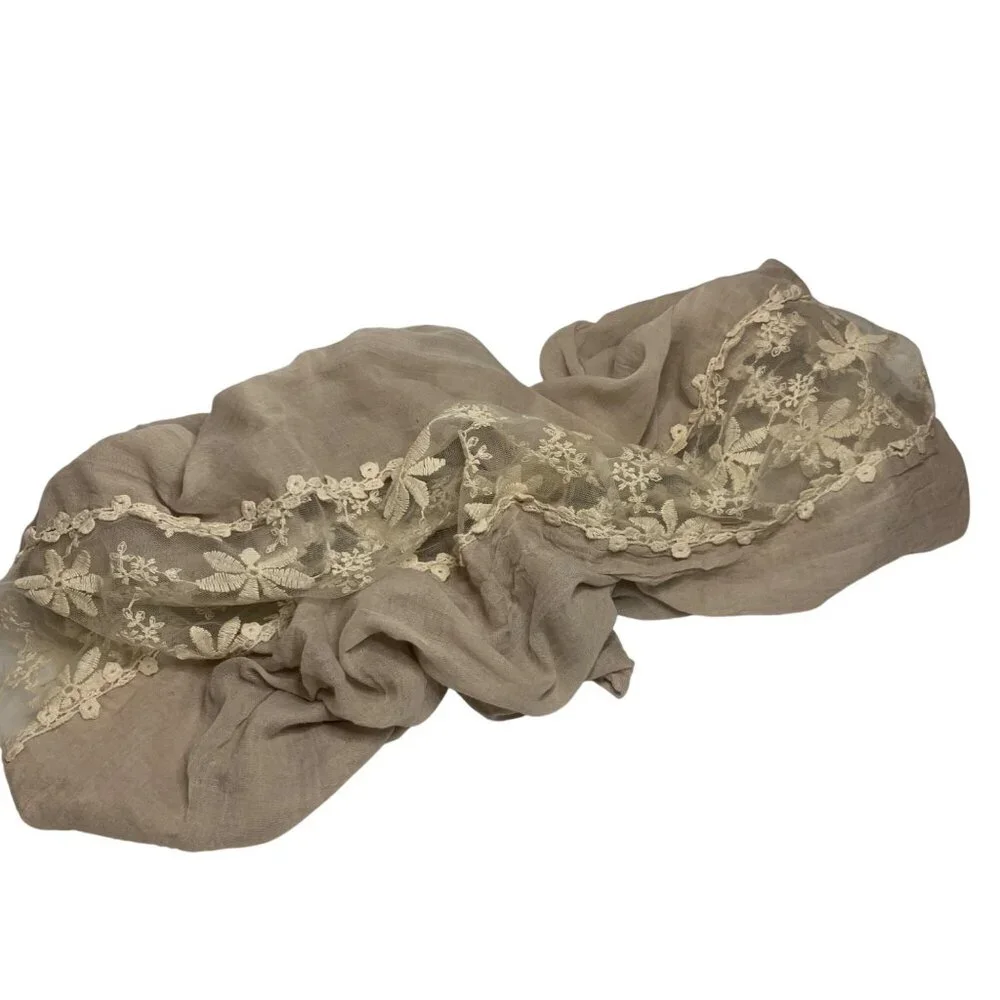 Circle Infinity Scarf‎ Taupe Lace Embroidered Cream Flowered Appliquéd Romantic